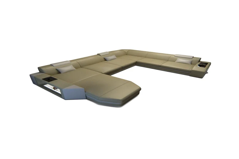 XXL Wohnlandschaft Mega Prato U-Form in Leder