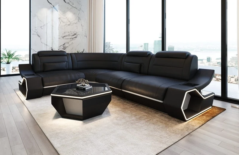 Couch Pescara L-Form in Leder