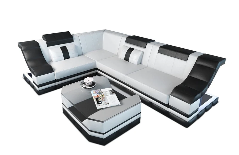 Couch Bianchi L-Form in Leder