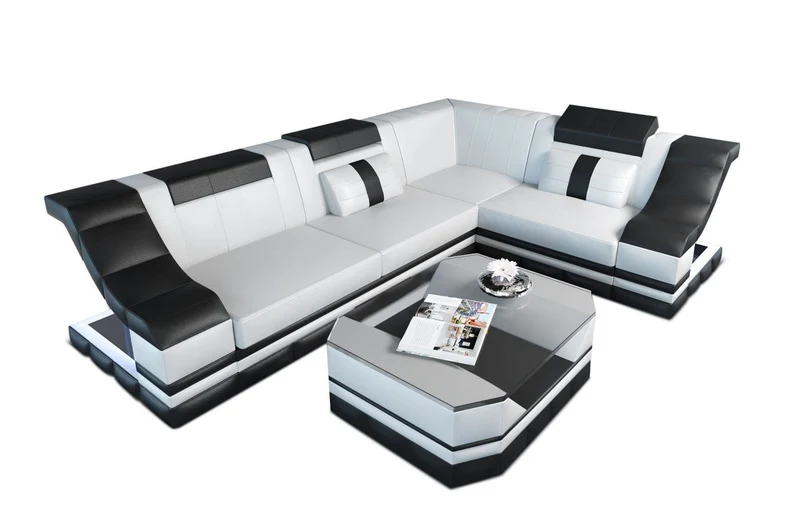 Couch Bianchi L-Form in Leder