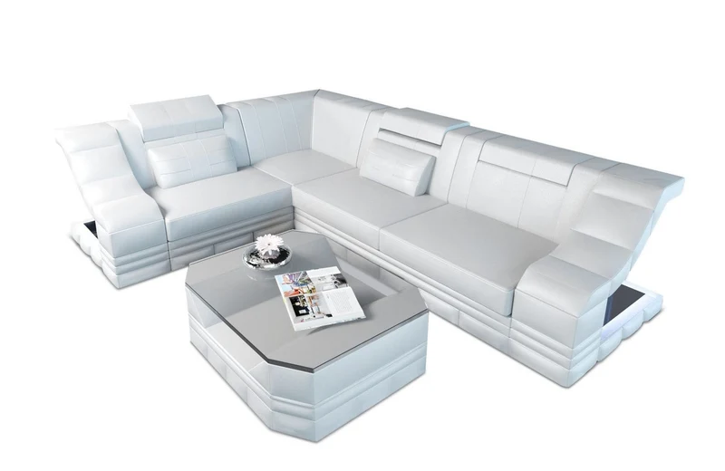 Couch Bianchi L-Form in Leder
