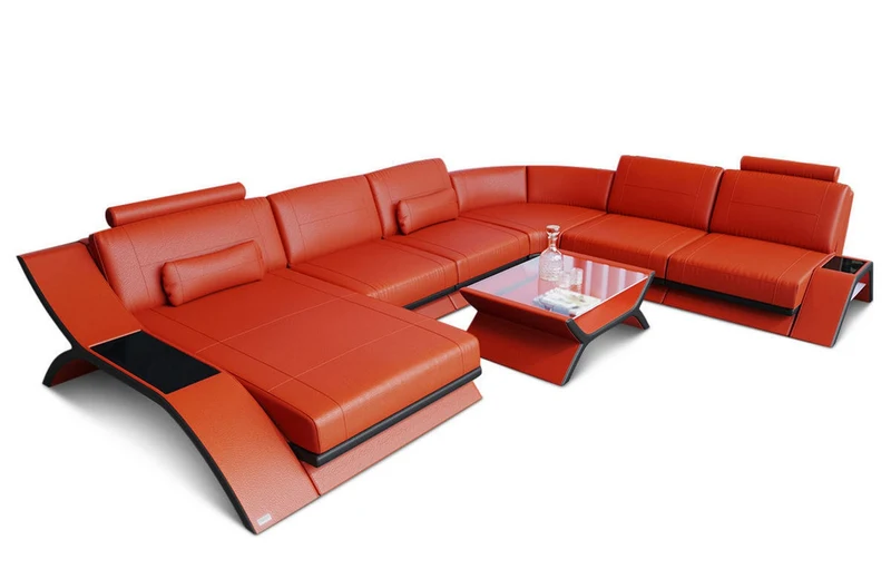 XXL Wohnlandschaft Calabria U-Form in Leder