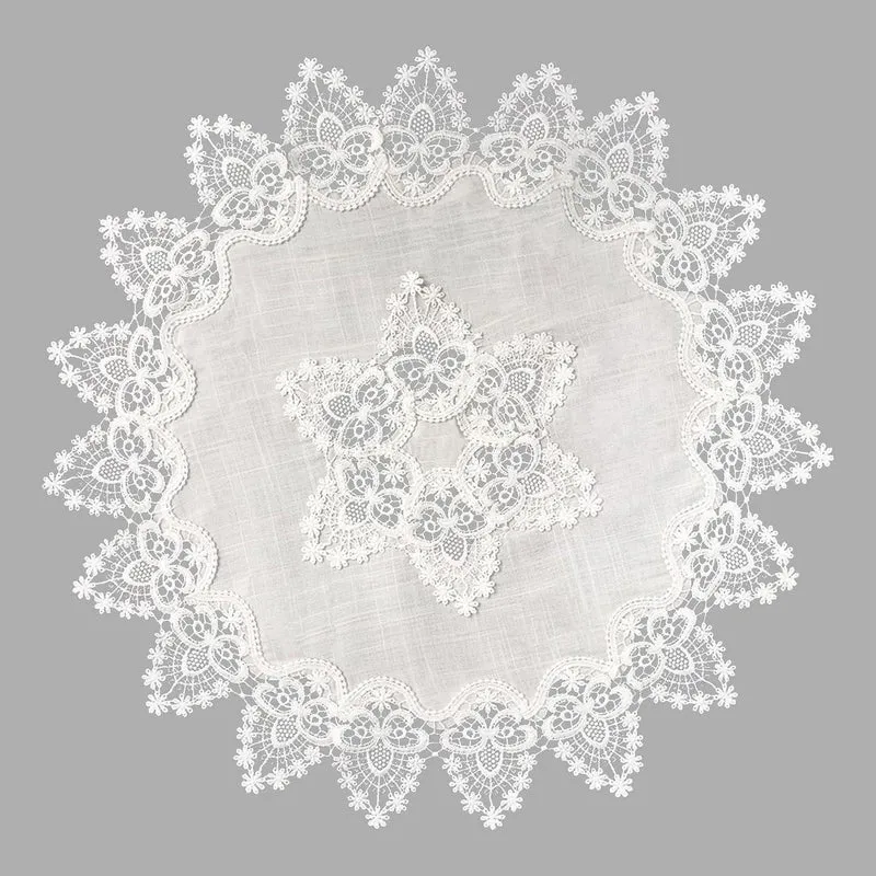 Runde Leinen Tischdecke Spitze 60x60cm - Vintage Couchtischauflage