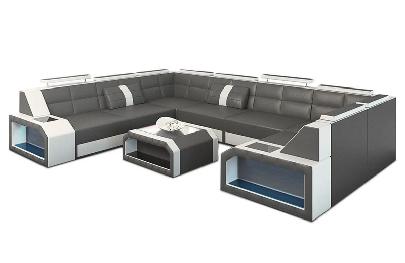 Wohnlandschaft Pesaro U-Form aus Leder