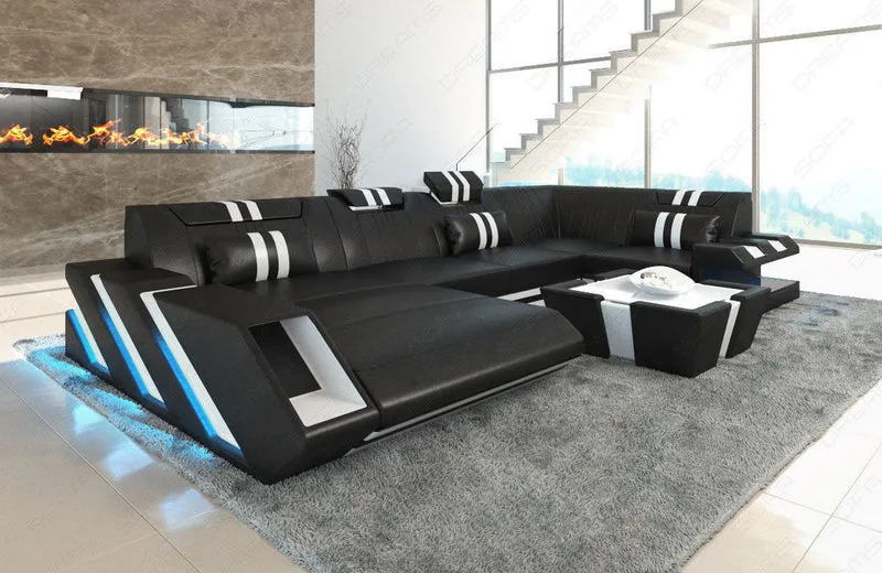 Wohnlandschaft Couch Apollonia U-Form in Leder