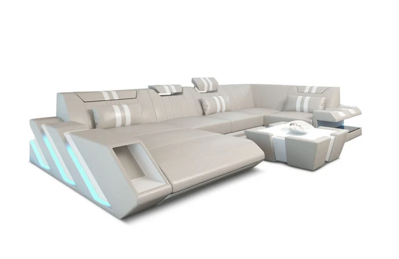 Wohnlandschaft Couch Apollonia U-Form in Leder