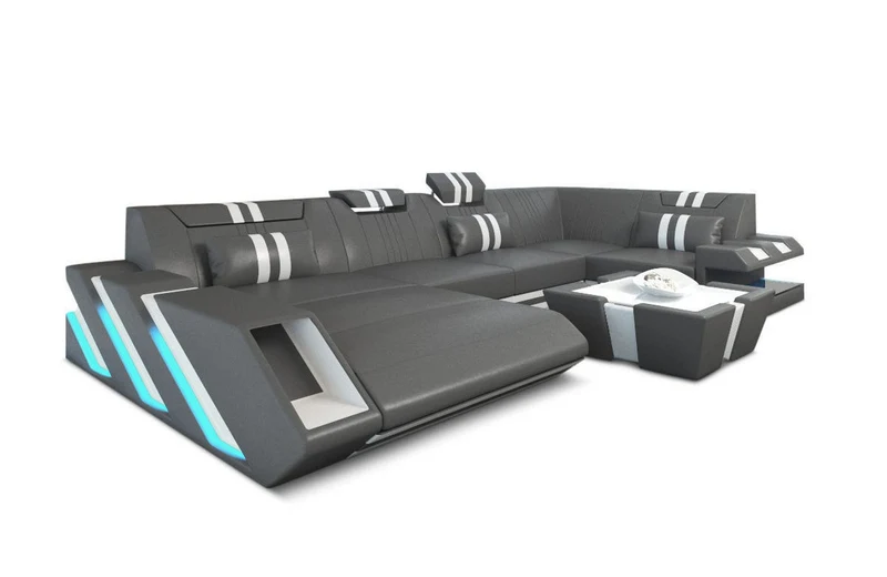 Wohnlandschaft Couch Apollonia U-Form in Leder