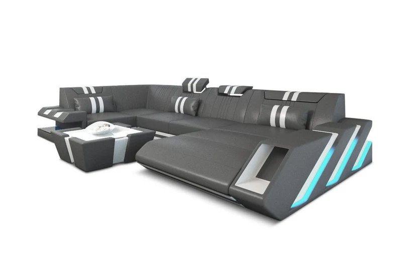 Wohnlandschaft Couch Apollonia U-Form in Leder