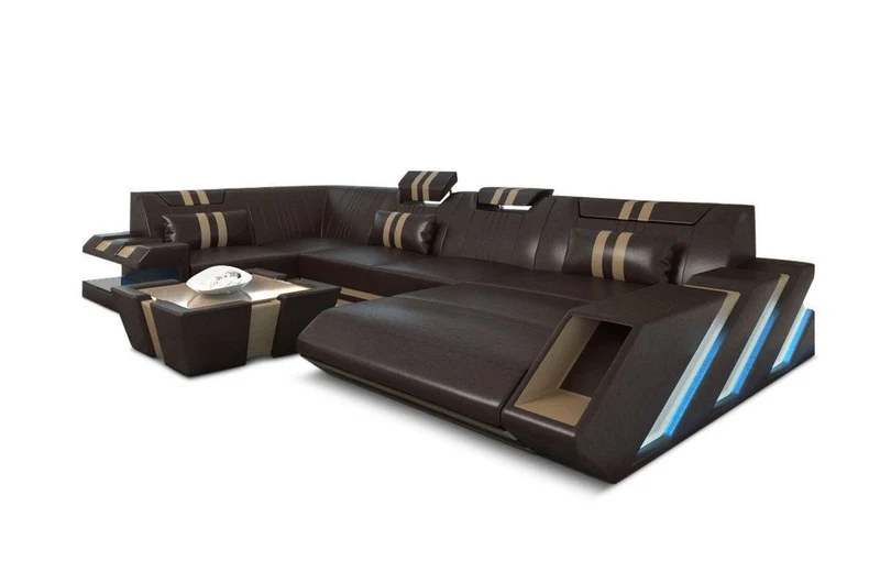 Wohnlandschaft Couch Apollonia U-Form in Leder