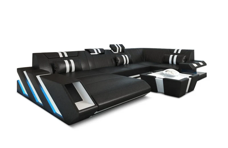 Wohnlandschaft Couch Apollonia U-Form in Leder