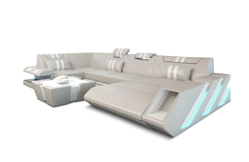 Wohnlandschaft Couch Apollonia U-Form in Leder