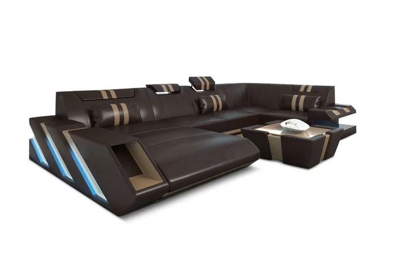 Wohnlandschaft Couch Apollonia U-Form in Leder