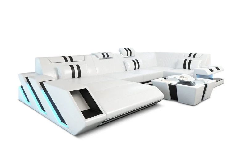 Wohnlandschaft Couch Apollonia U-Form in Leder