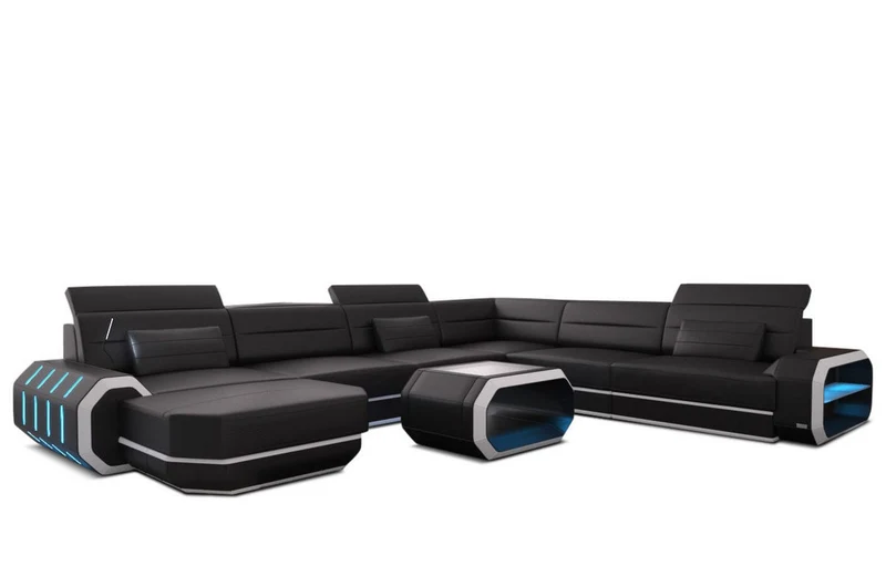 XL Wohnlandschaft Roma U-Form in Leder