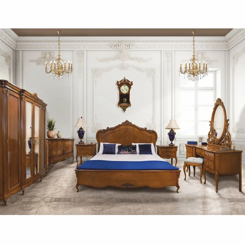 Casa Padrino Luxus Barock Schlafzimmer Set Braun 180 x 200 cm - 1 Doppelbett mit Kopfteil & 2 Nachttische - Barock Schlafzimmer Möbel