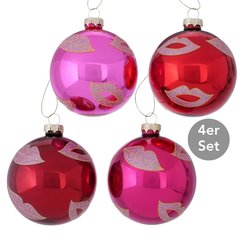 Weihnachtskugel Kuss 4er-Set pink-rot