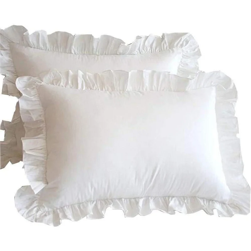 Rüschen Kissenbezug Baumwolle 50x91 cm - 2er Set Weiß