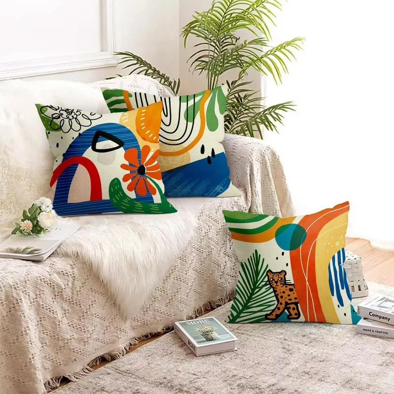 4er Set Kissenbezüge 40x40 Boho Geometrisch Blumenmuster