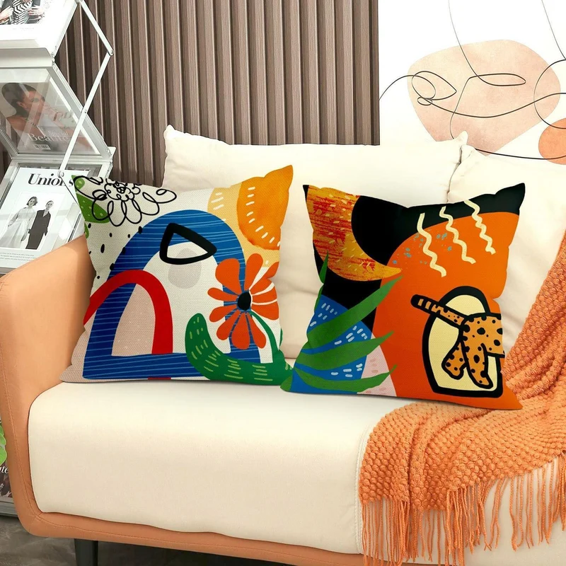 4er Set Kissenbezüge 40x40 Boho Geometrisch Blumenmuster