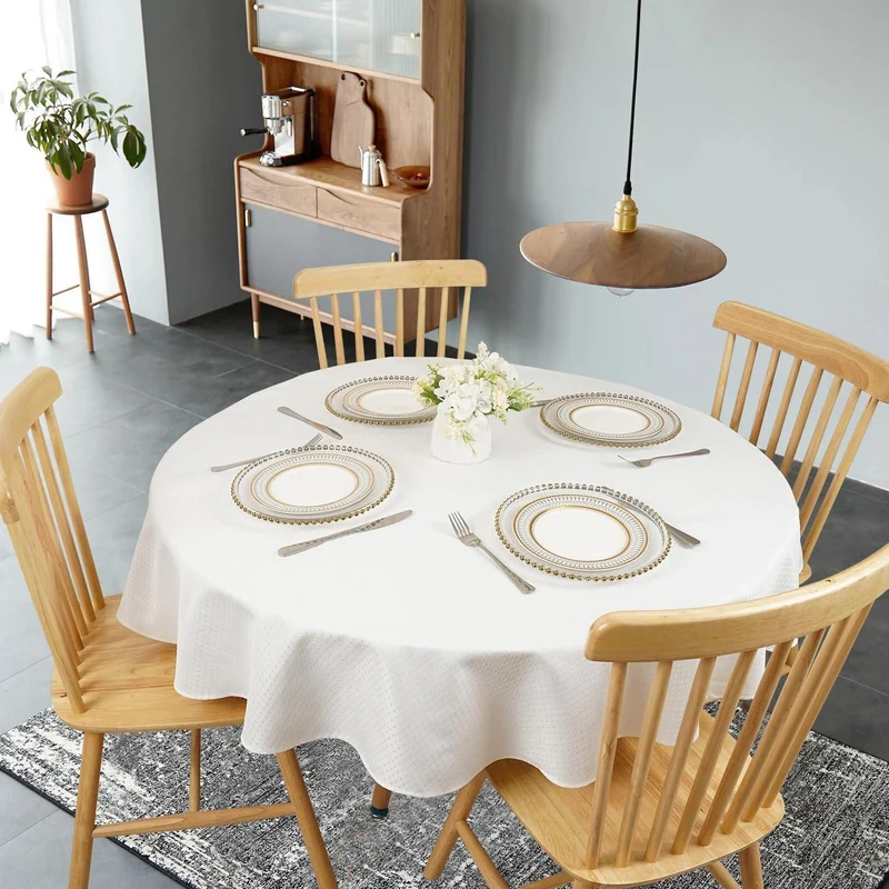 Runde Tischdecke 150 cm – Weiß, Knitterfrei & Wasserabweisend