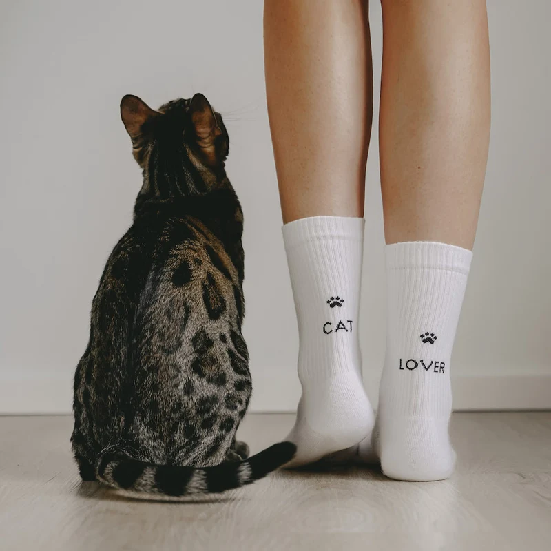 Eulenschnitt Socken Cat Lover weiß Größe 35-38