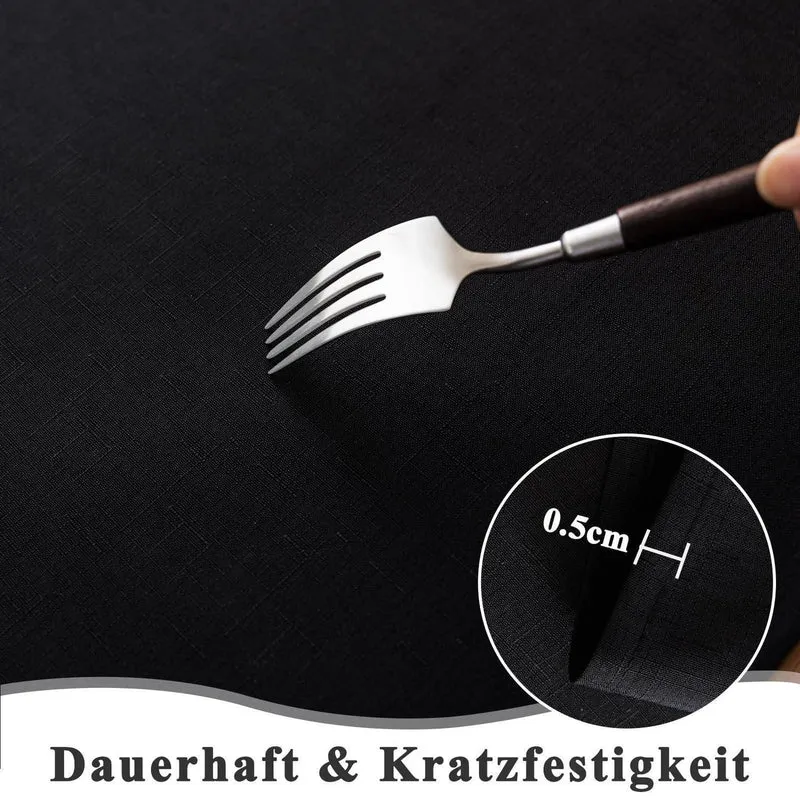 Runde Tischdecke Schwarz Leinenoptik 180cm – Abwaschbar & Kratzfest