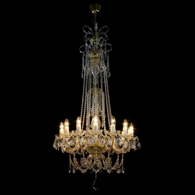 Casa Padrino Luxus Barock Kristall Kronleuchter Gold Ø 72 x H. 170 cm - Prunkvoller Messing Kronleuchter mit böhmischem Kristallglas - Barock Möbel - Edel & Prunkvoll