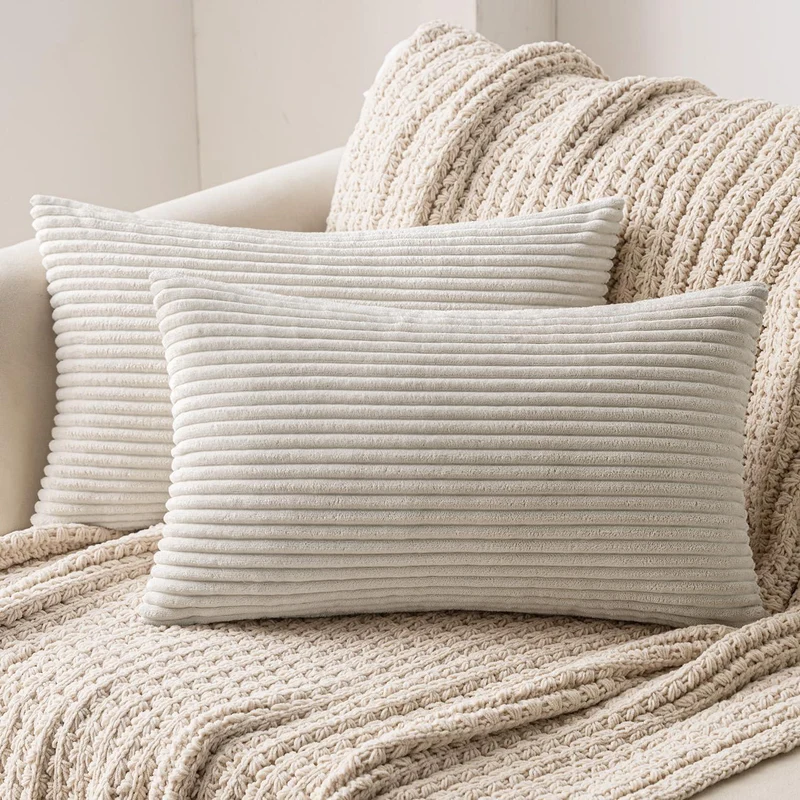 Gestreifter Kissenbezug 50x30cm Kordsamt Beige 2er Set