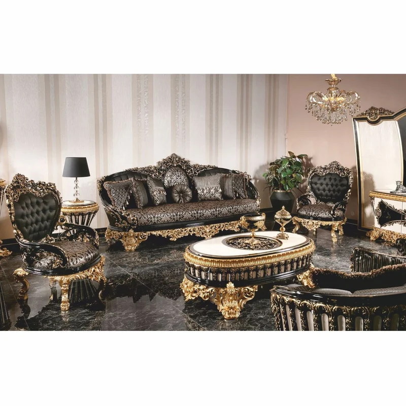 Casa Padrino Luxus Barock Couchtisch Schwarz / Weiß / Gold 145 cm - Ovaler Barockstil Wohnzimmertisch - Barockstil Wohnzimmer Möbel