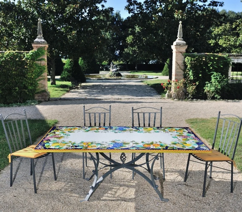 Casa Padrino Luxus Jugendstil Gartentisch Früchte und Blüten 200 × 100 cm - Rechteckiger Esstisch aus handbemaltem Lavastein - Gastronomie Möbel - Made in Italy
