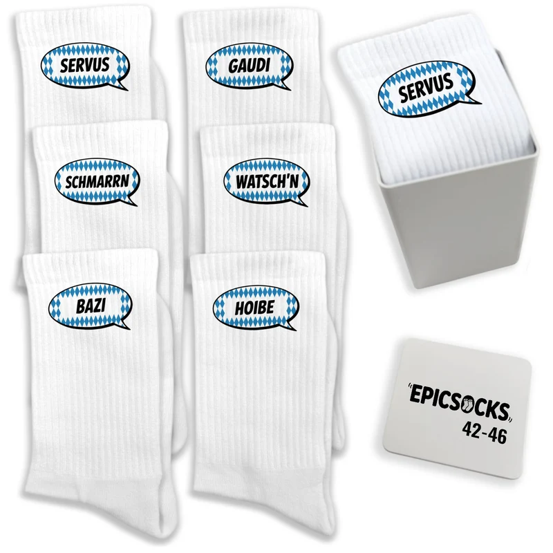 epicsocks Bayrischer Dialekt Socken in 37-41 im 6er Set in Geschenkdose im 6er Set in Geschenkbox