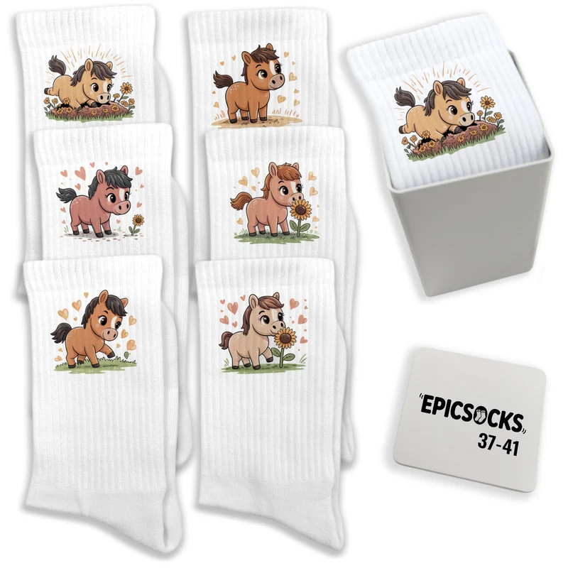 epicsocks Pony Love Socken in 37-41 im 6er Set in Geschenkdose im 6er Set in Geschenkbox