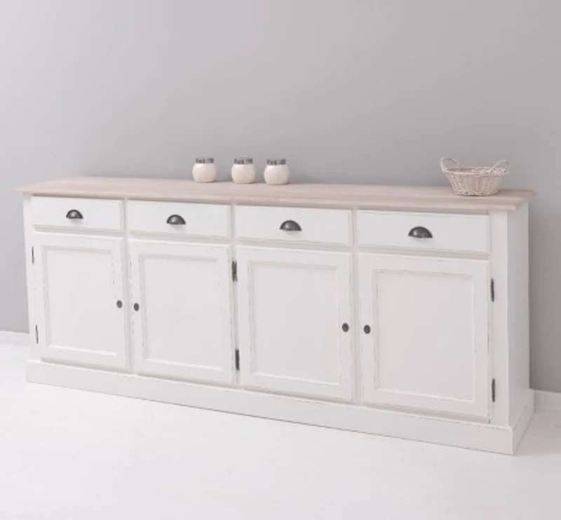Casa Padrino Sideboard im Landhausstil mit 4 Türen, 4 Schubladen und Eichenholzplatte, 224 x 45 x 90 cm