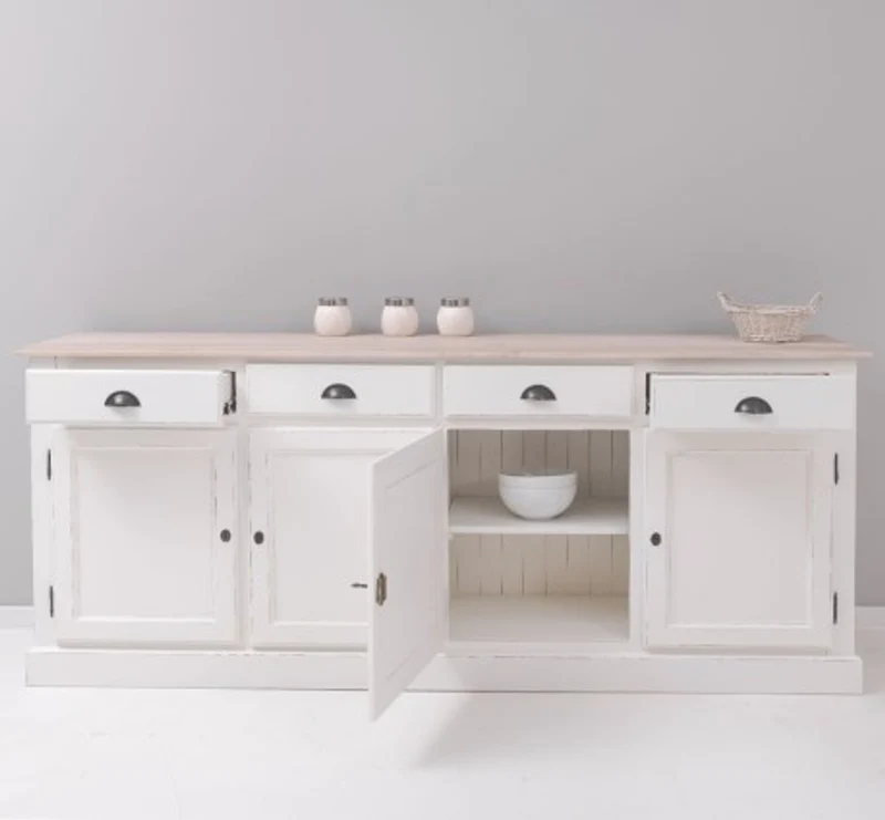 Casa Padrino Sideboard im Landhausstil mit 4 Türen, 4 Schubladen und Eichenholzplatte, 224 x 45 x 90 cm