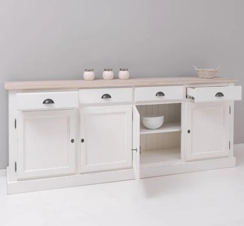 Casa Padrino Sideboard im Landhausstil mit 4 Türen, 4 Schubladen und Eichenholzplatte, 224 x 45 x 90 cm