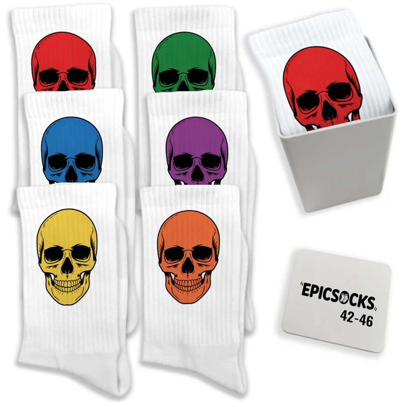 epicsocks Colorful Skulls Socken in 37-41 im 6er Set in Geschenkdose im 6er Set in Geschenkbox