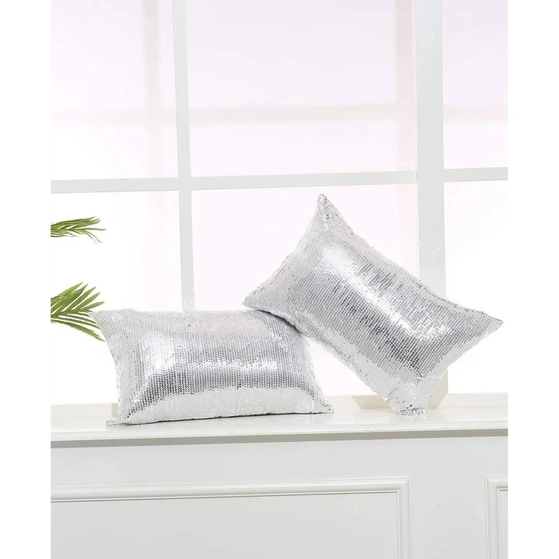 Silberne Pailletten Kissenbezüge 30x50 & 50x30 cm - 2er Set