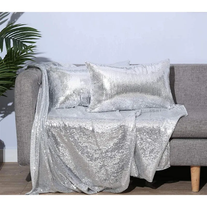 Silberne Pailletten Kissenbezüge 30x50 & 50x30 cm - 2er Set