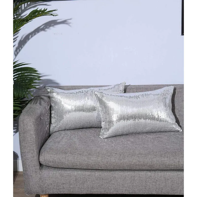 Silberne Pailletten Kissenbezüge 30x50 & 50x30 cm - 2er Set