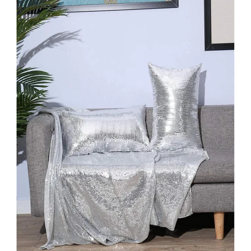 Silberne Pailletten Kissenbezüge 30x50 & 50x30 cm - 2er Set