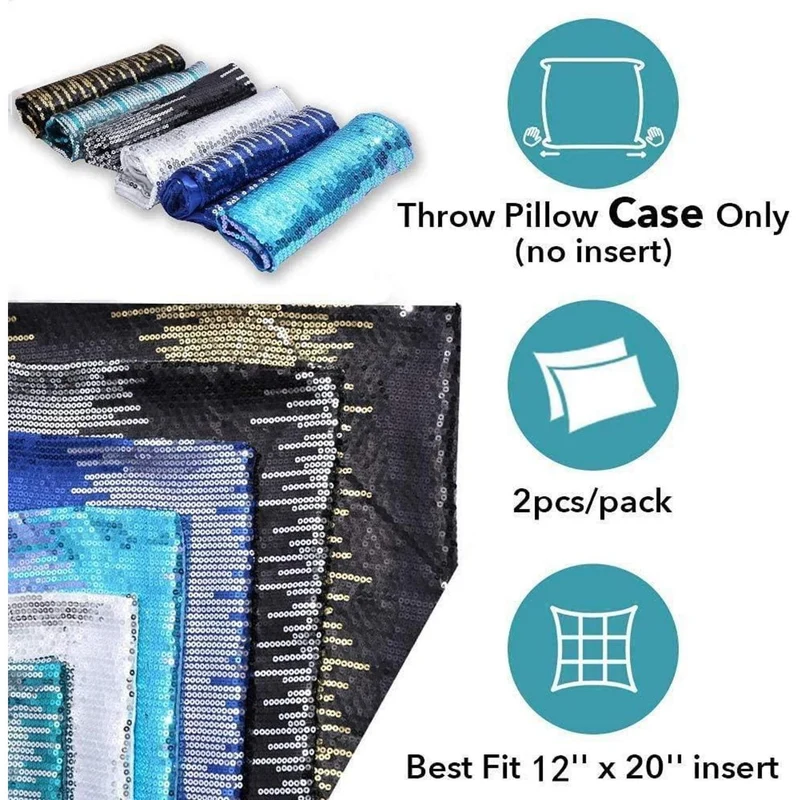 Silberne Pailletten Kissenbezüge 30x50 & 50x30 cm - 2er Set
