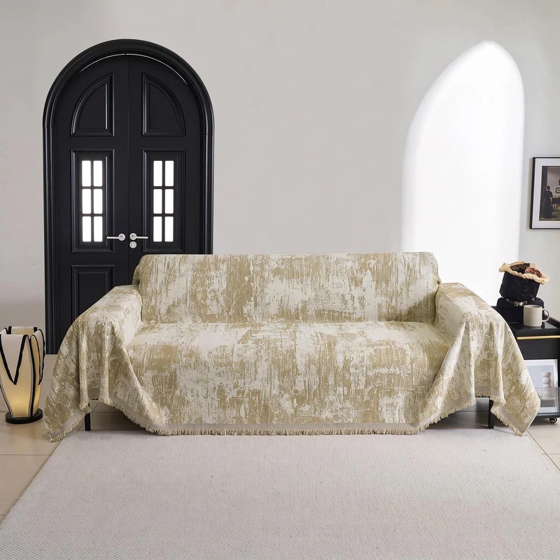Sofaüberwurf Chenille geometrisch 230x300cm Khaki