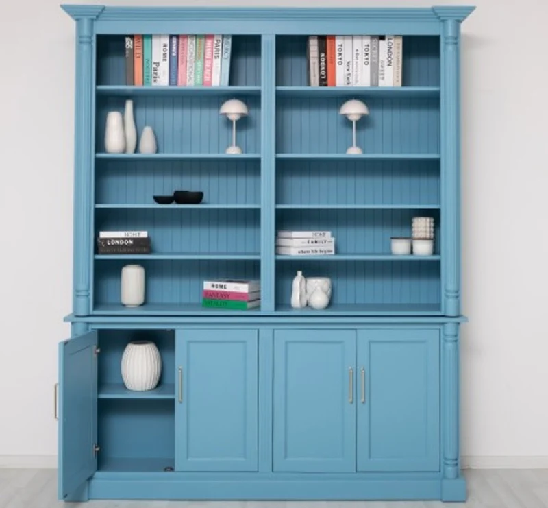 Casa Padrino Bücherregal im Landhausstil Himmelblau mit 4 Türen und Aufsatz, 204 x 42 x 240 cm