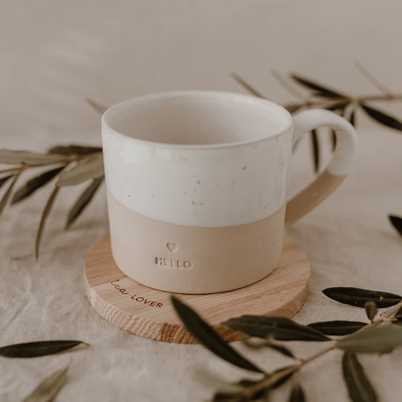 Eulenschnitt Untersetzer aus Eiche Tea Lover