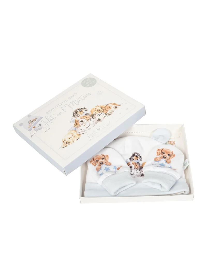 Hunde Baby-Geschenkset mit Mütze und Handschuhe "Little Paws" von Wrendale Designs