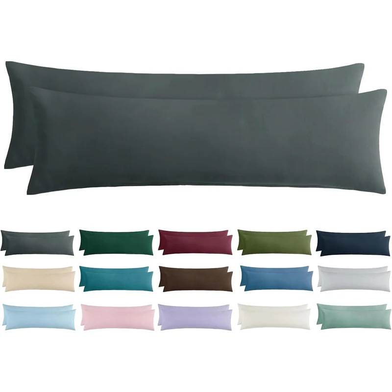 2er Set Kissenbezüge 40x145 Anthrazit Mikrofaser mit Reißverschluss