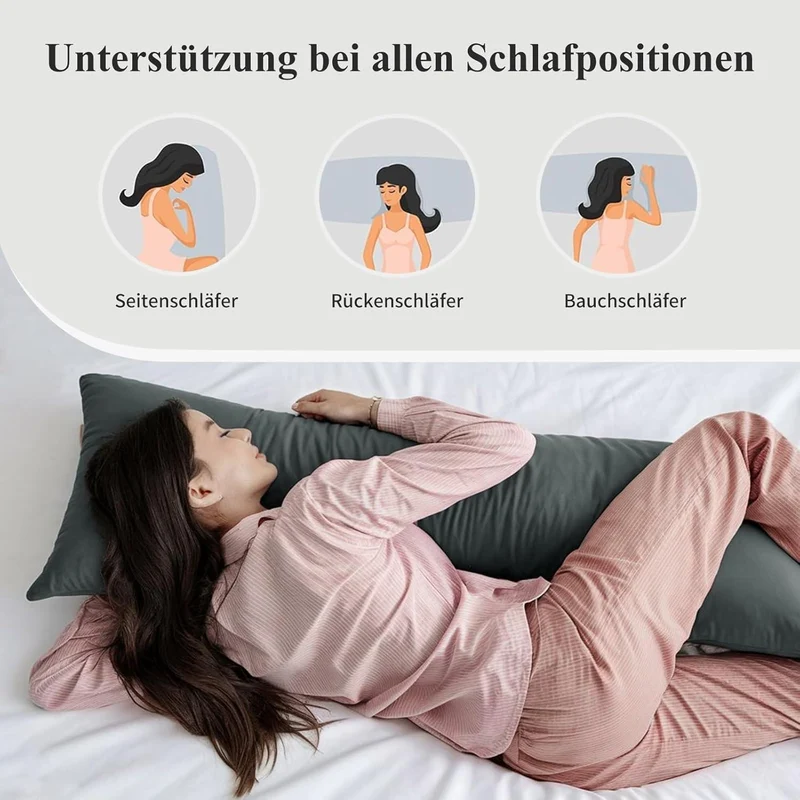 2er Set Kissenbezüge 40x145 Anthrazit Mikrofaser mit Reißverschluss