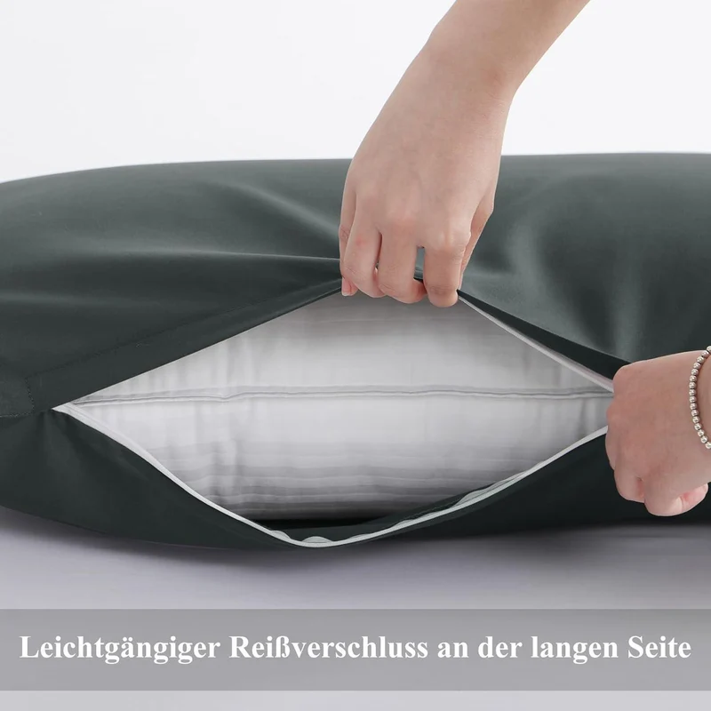 2er Set Kissenbezüge 40x145 Anthrazit Mikrofaser mit Reißverschluss