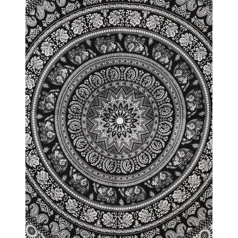 Wandteppich Mandala Schwarz Weiß Baumwolle 213x137 cm Boho
