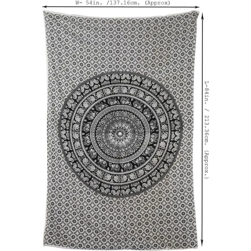 Wandteppich Mandala Schwarz Weiß Baumwolle 213x137 cm Boho